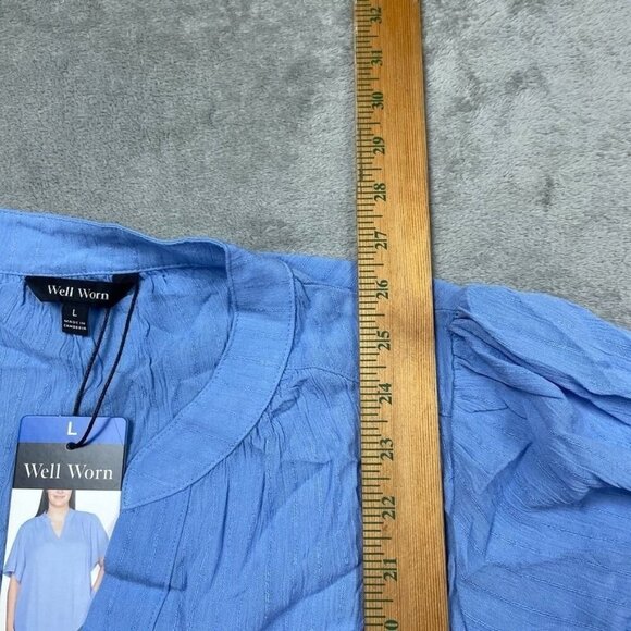 Well Worn Womens Light Blue V-Neck Short Sleeve Top Size L d0621 - Picture 4 of 8